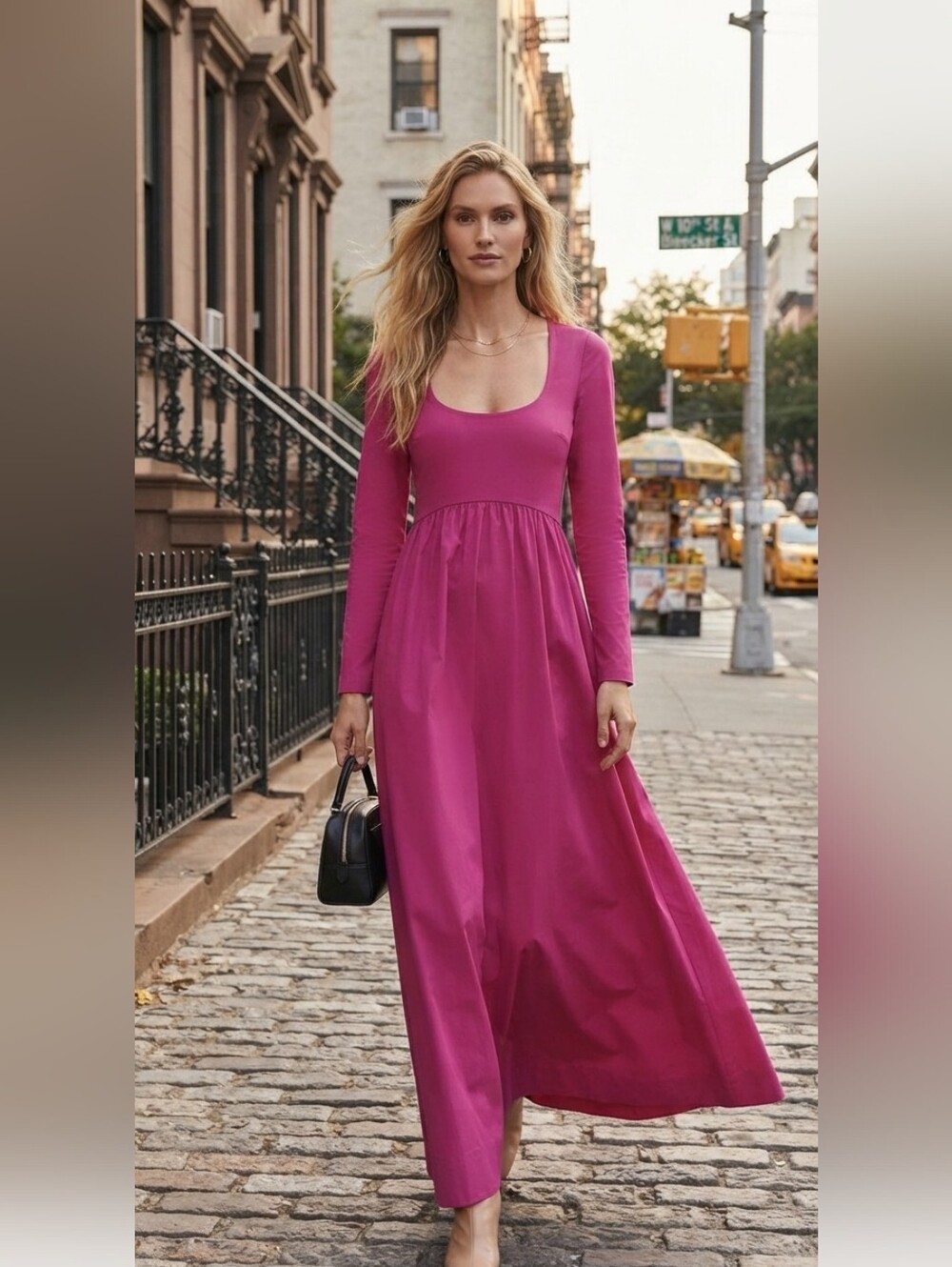 Staud Fuchsia Long Sleeve Maxi Dress S Romantic